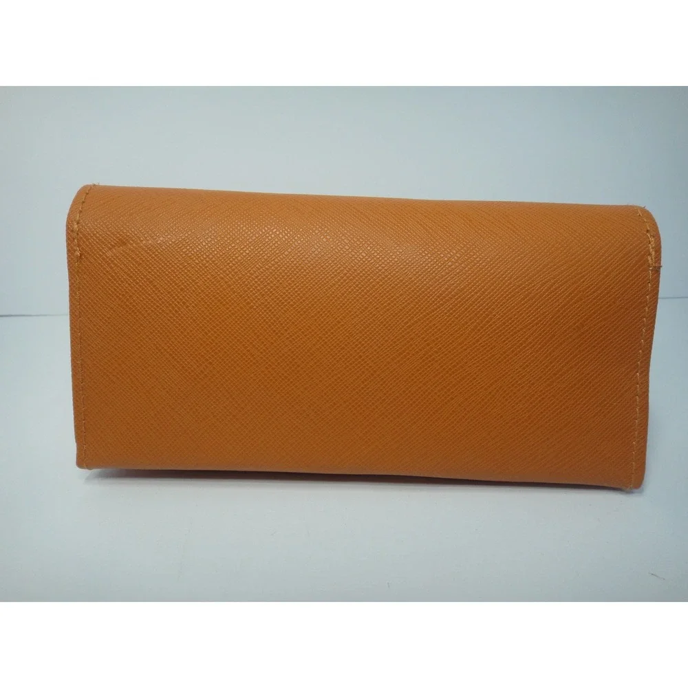 Tory Burch Robinson Orange Saffiano Leather Hard Shell Glasses Case Gold Logo